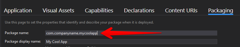 UWP Package Name